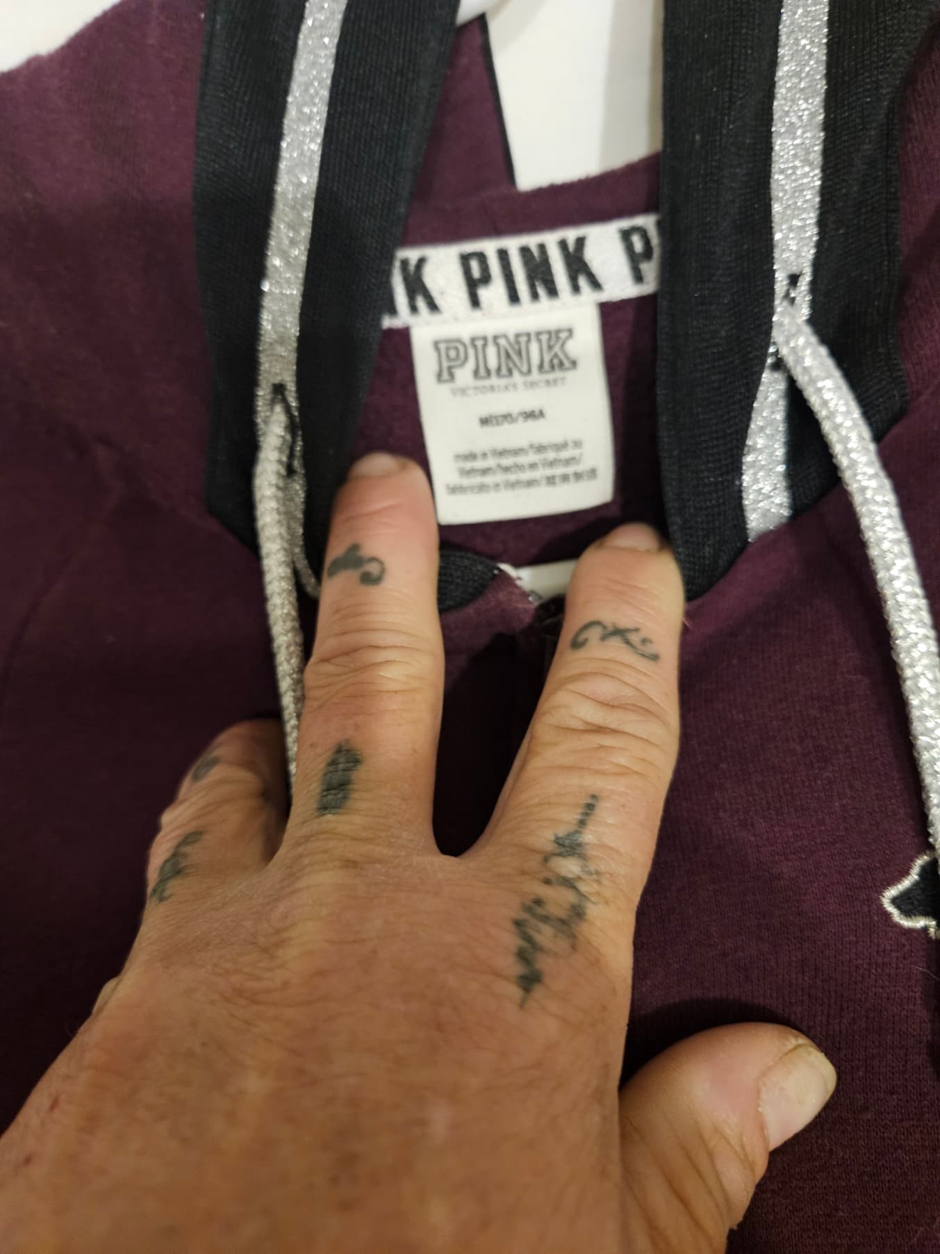 Pink Victoria's Secret Maroon Zip-Up Hoodie with Dog Logo - Thumbnail 3