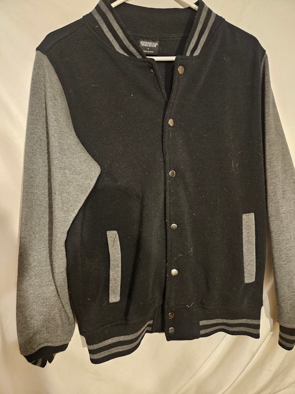 Criminal Damage Black and Grey Varsity Jacket - Image 1