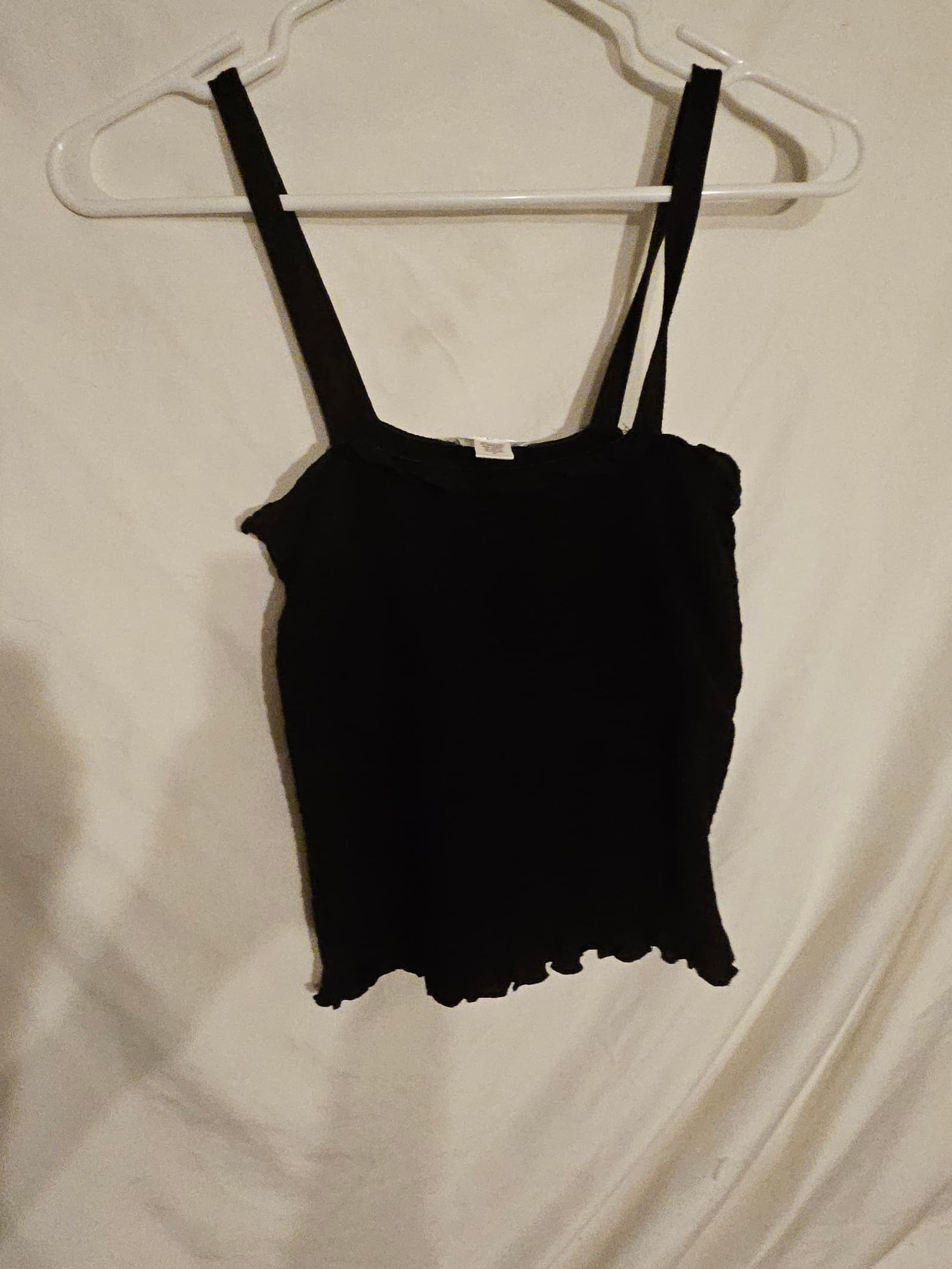Black Ribbed Tank Top with Lettuce Hem - Image 1
