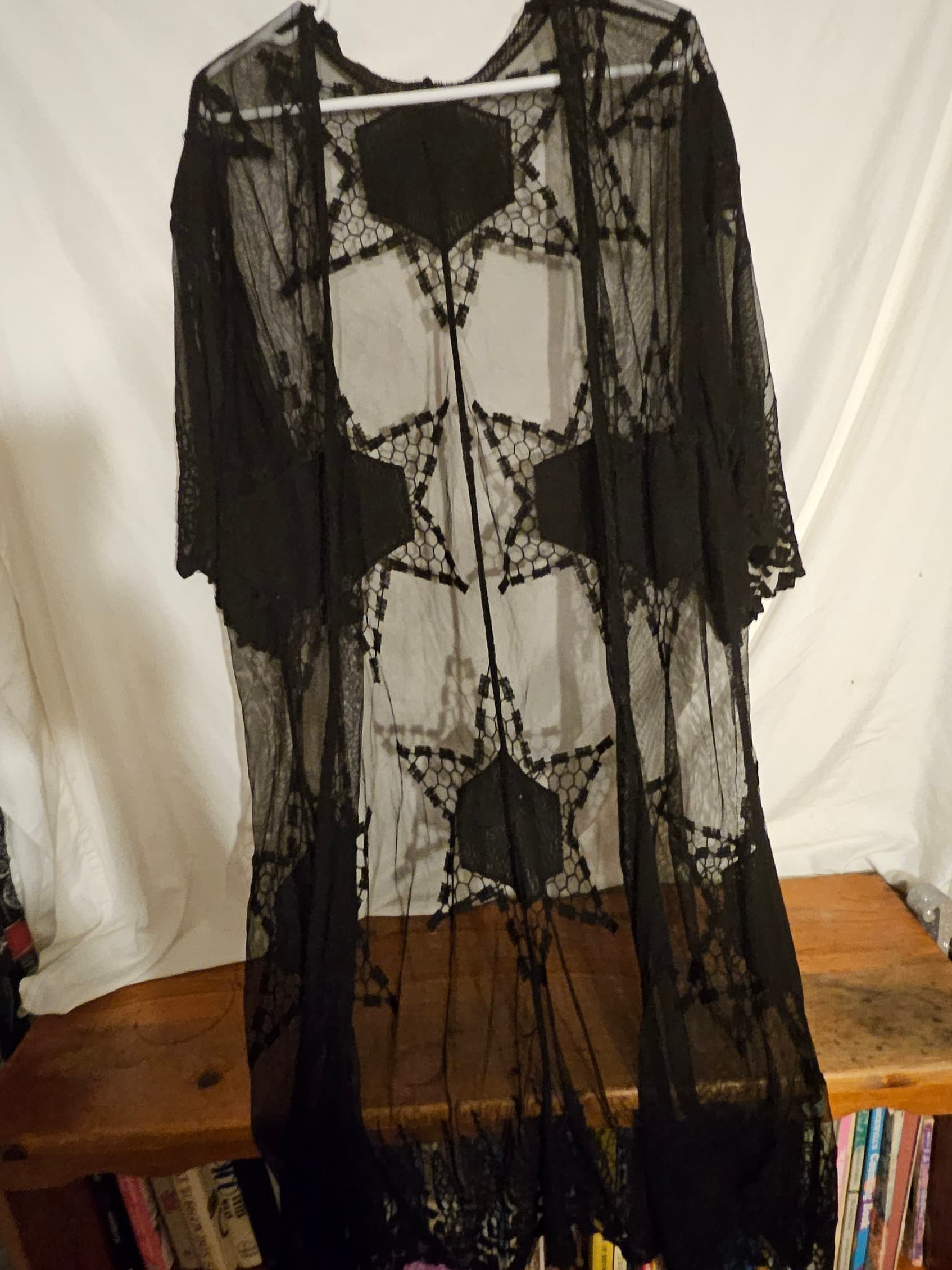 Black Sheer Lace Kimono with Star Pattern - Image 1
