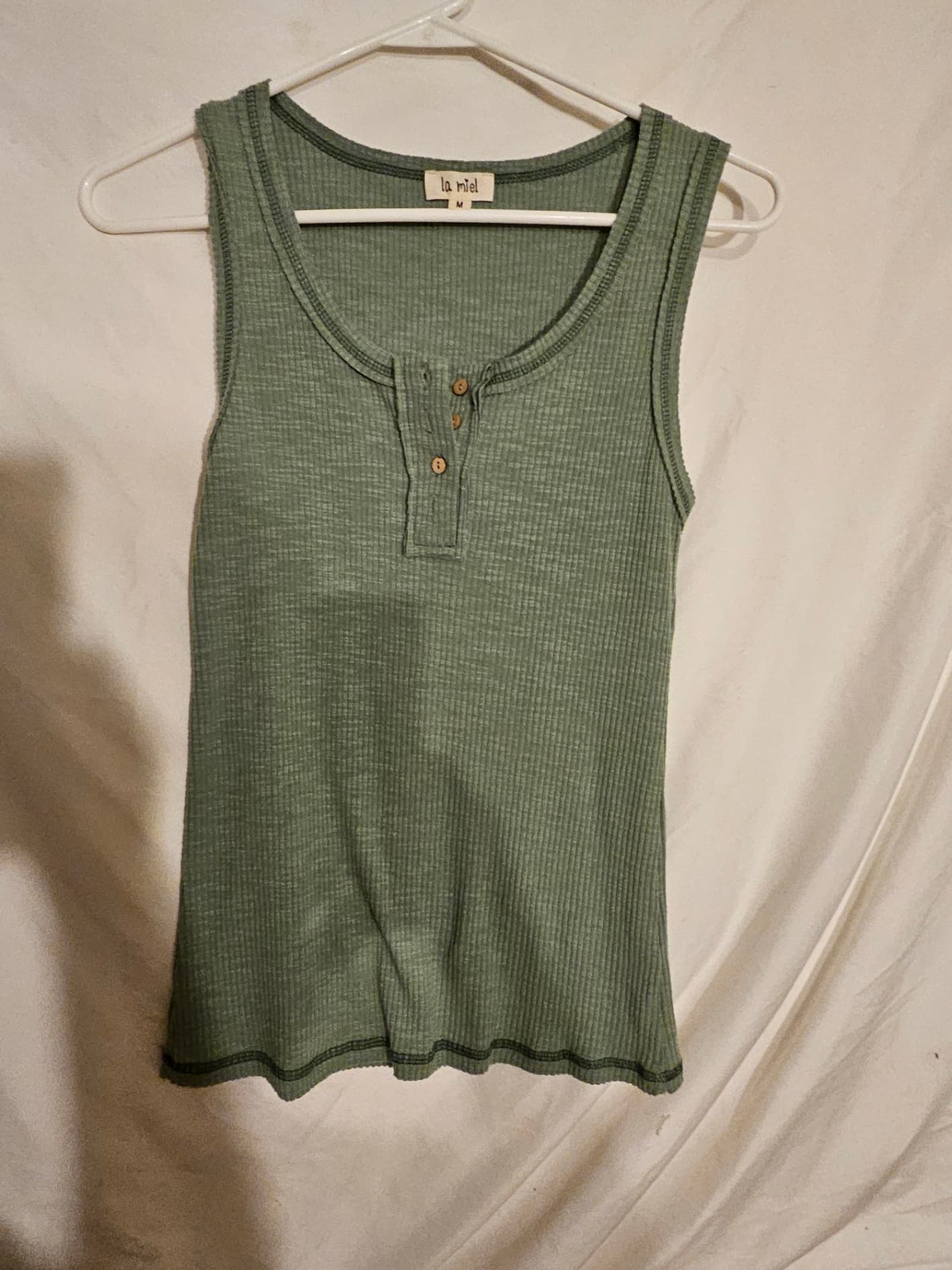La Miel Green Ribbed Tank Top Size M - Image 1