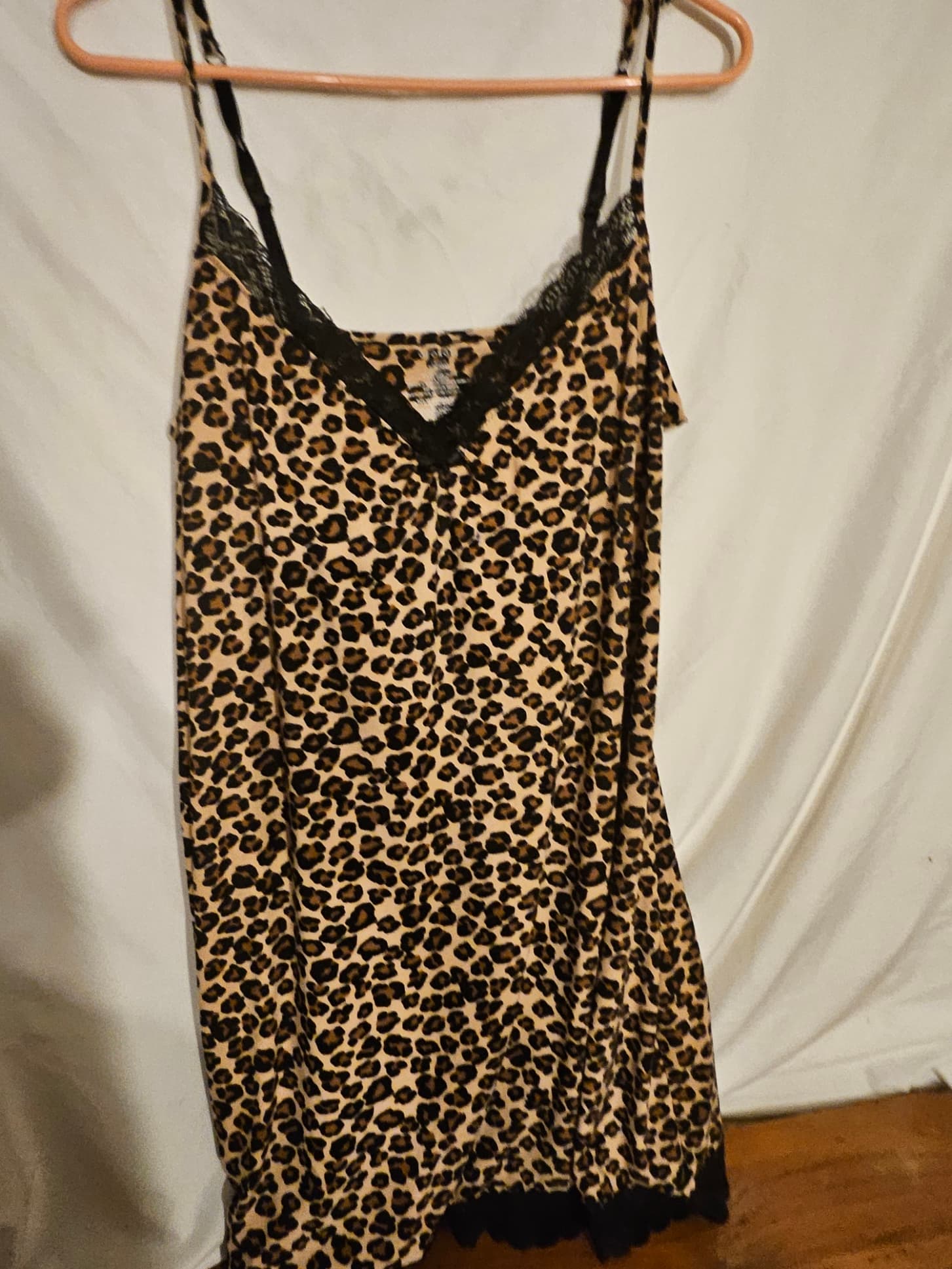 Leopard Print Slip Dress with Lace Trim - Image 1