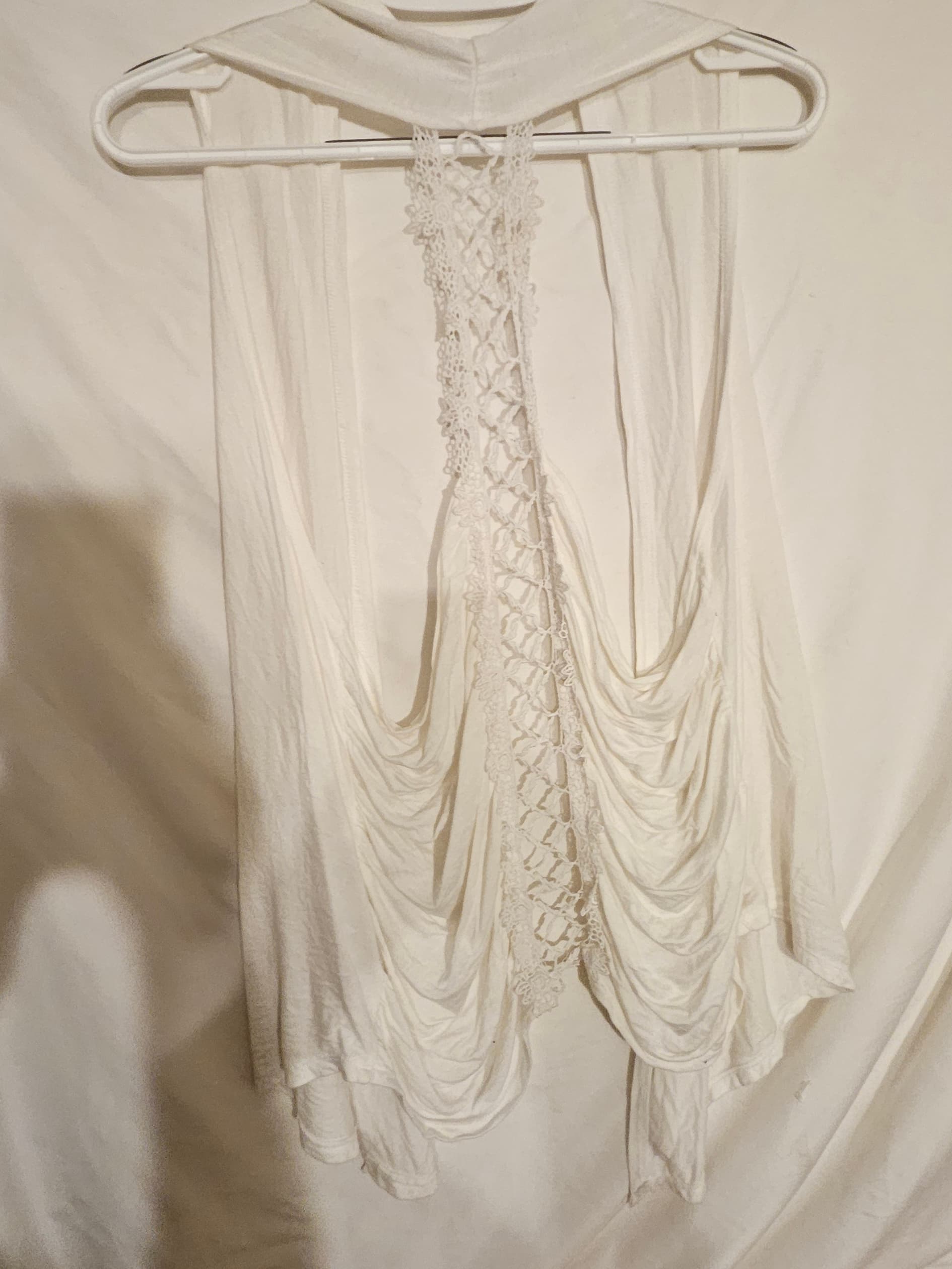 White Crochet Back Sleeveless Cardigan - Image 1