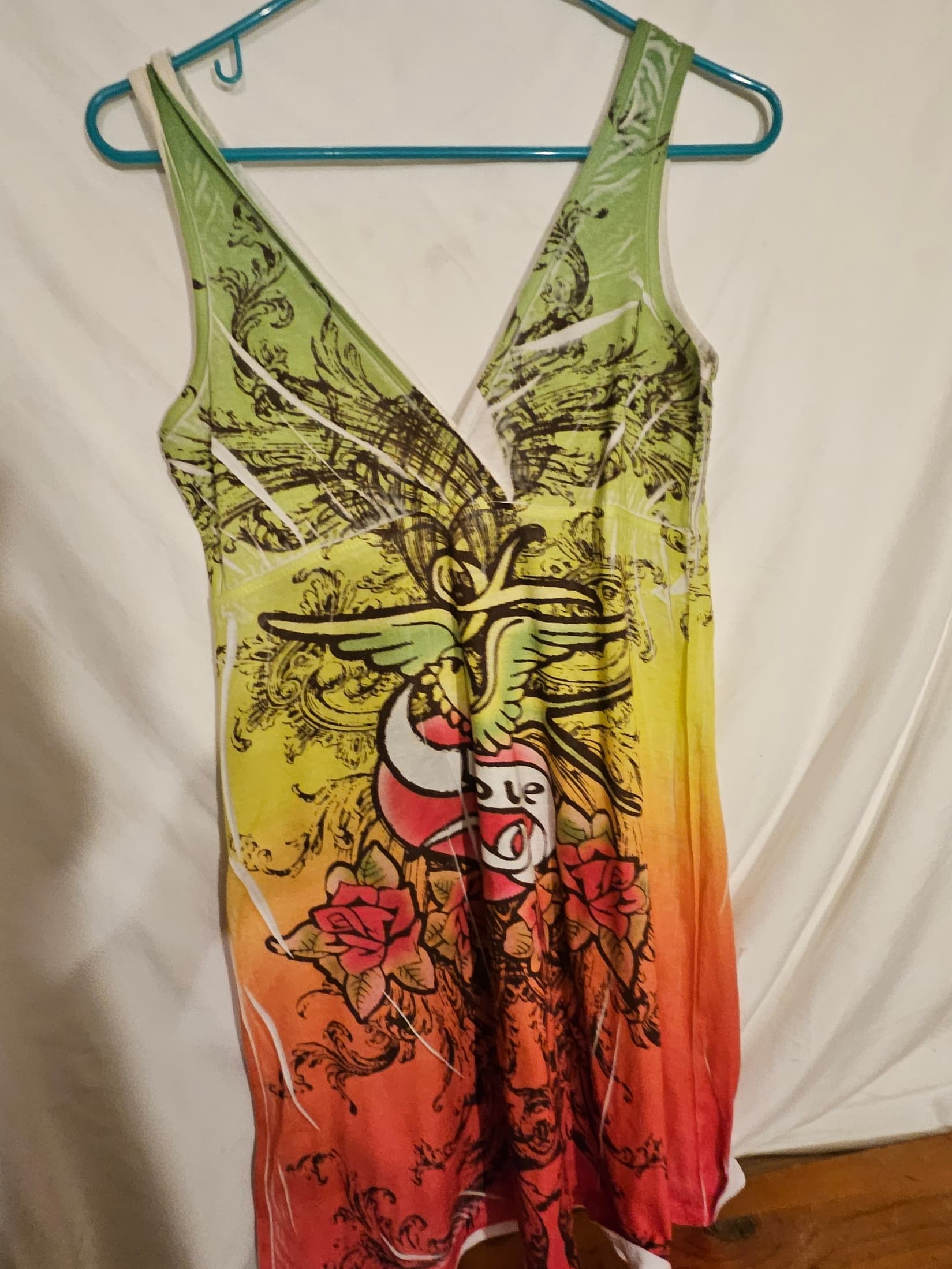 Colorful Graphic Sleeveless Dress with Heart and Roses - Image 1