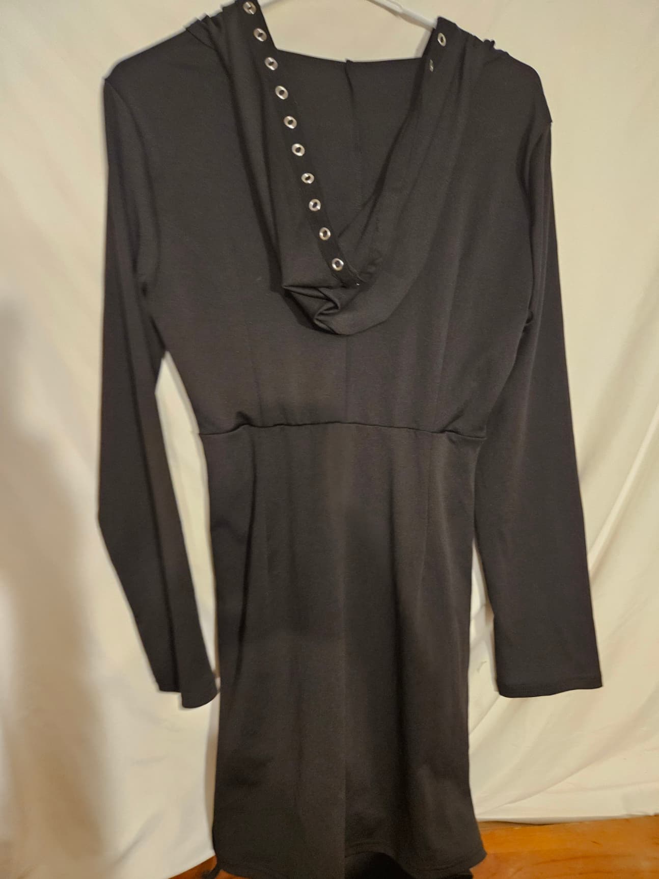 Black Lace-Up Ruched Long Sleeve Dress - Thumbnail 2