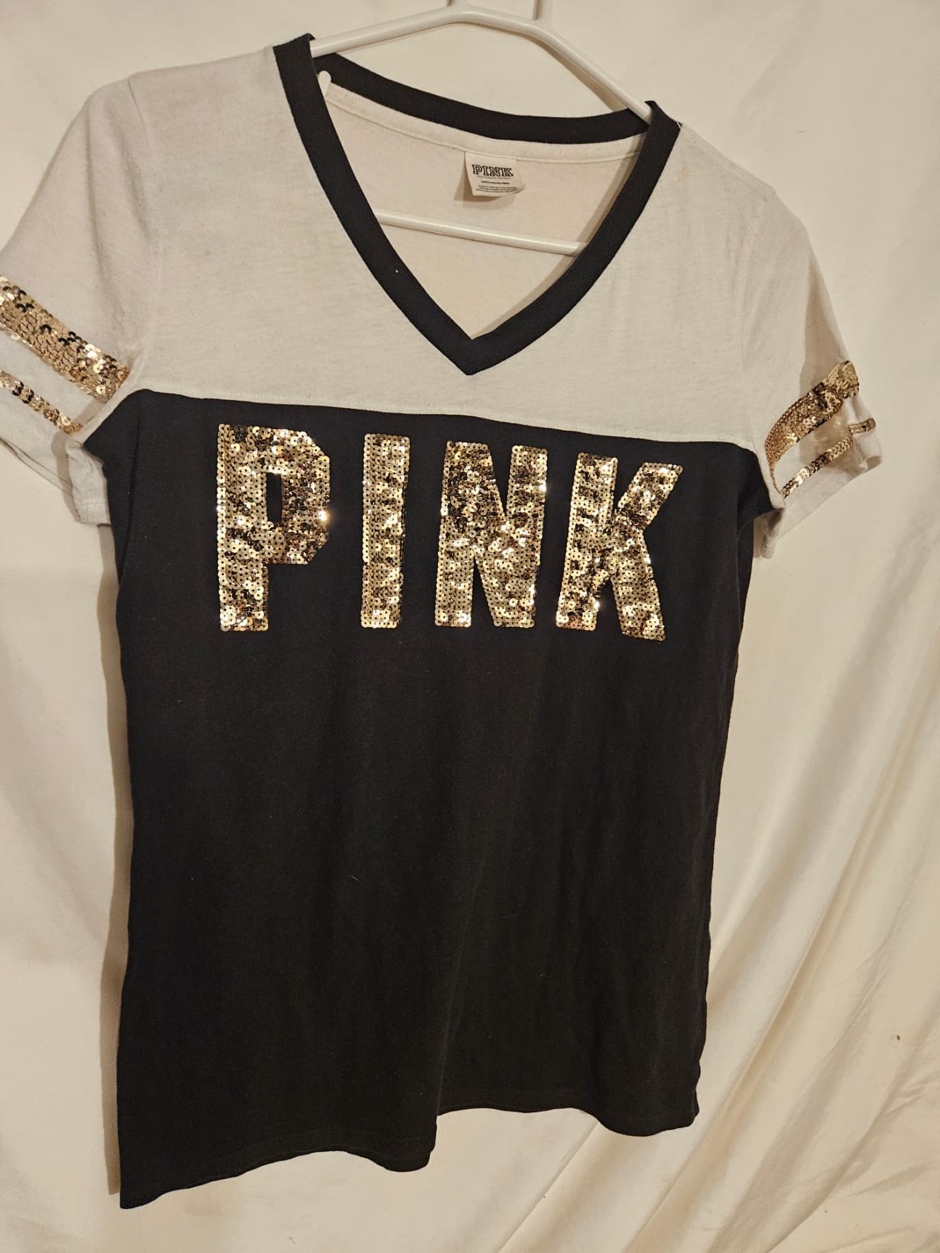 Victoria's Secret PINK Sequin Logo V-Neck T-Shirt - Image 1