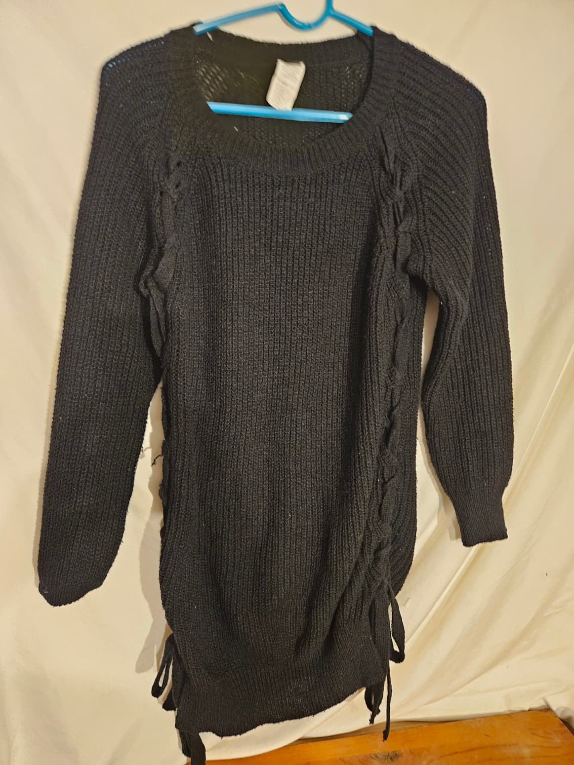 Black Knit Sweater Dress with Side Ties - Image 1