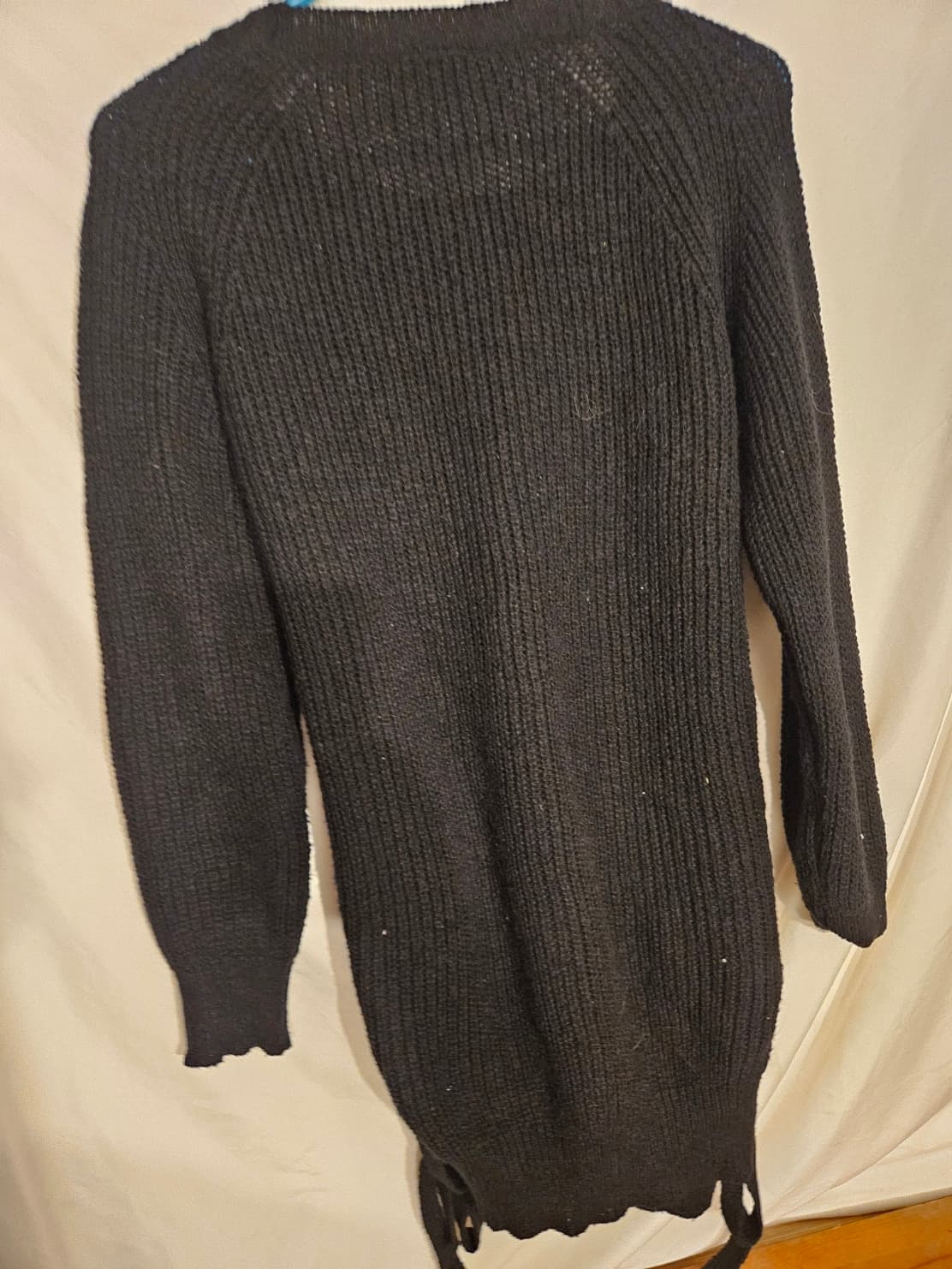 Black Knit Sweater Dress with Side Ties - Thumbnail 3