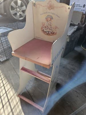 American Toy Holly Hobbie Doll High Chair Painted Wood Pink White Blue - Image 1
