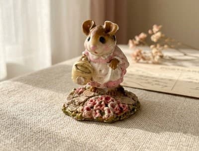Wee Forest Folk M-111 Spring Gardener Pink Dress Mouse Figurine Retired WFF - Image 1