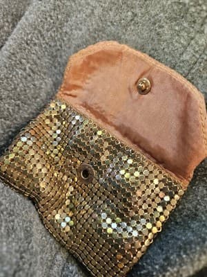 Vintage Gold Tone Metal Mesh Foldover Purse Wallet Clutch Evening Bag - Thumbnail 2
