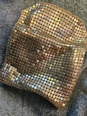 Vintage Gold Tone Metal Mesh Foldover Purse Wallet Clutch Evening Bag - Thumbnail 4