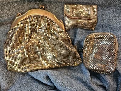 Vintage Gold Tone Metal Mesh Foldover Purse Wallet Clutch Evening Bag - Thumbnail 5