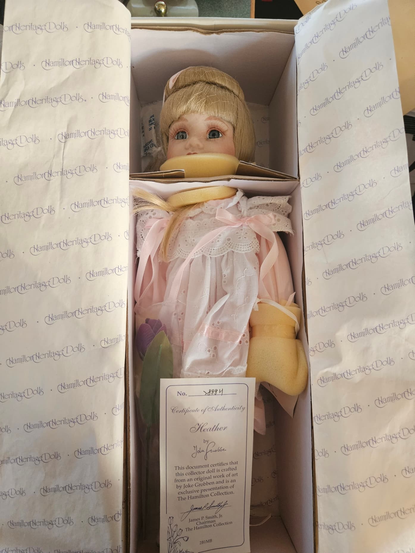 Hamilton Heritage Collectible Porcelain Doll in Pink Dress - Thumbnail 2
