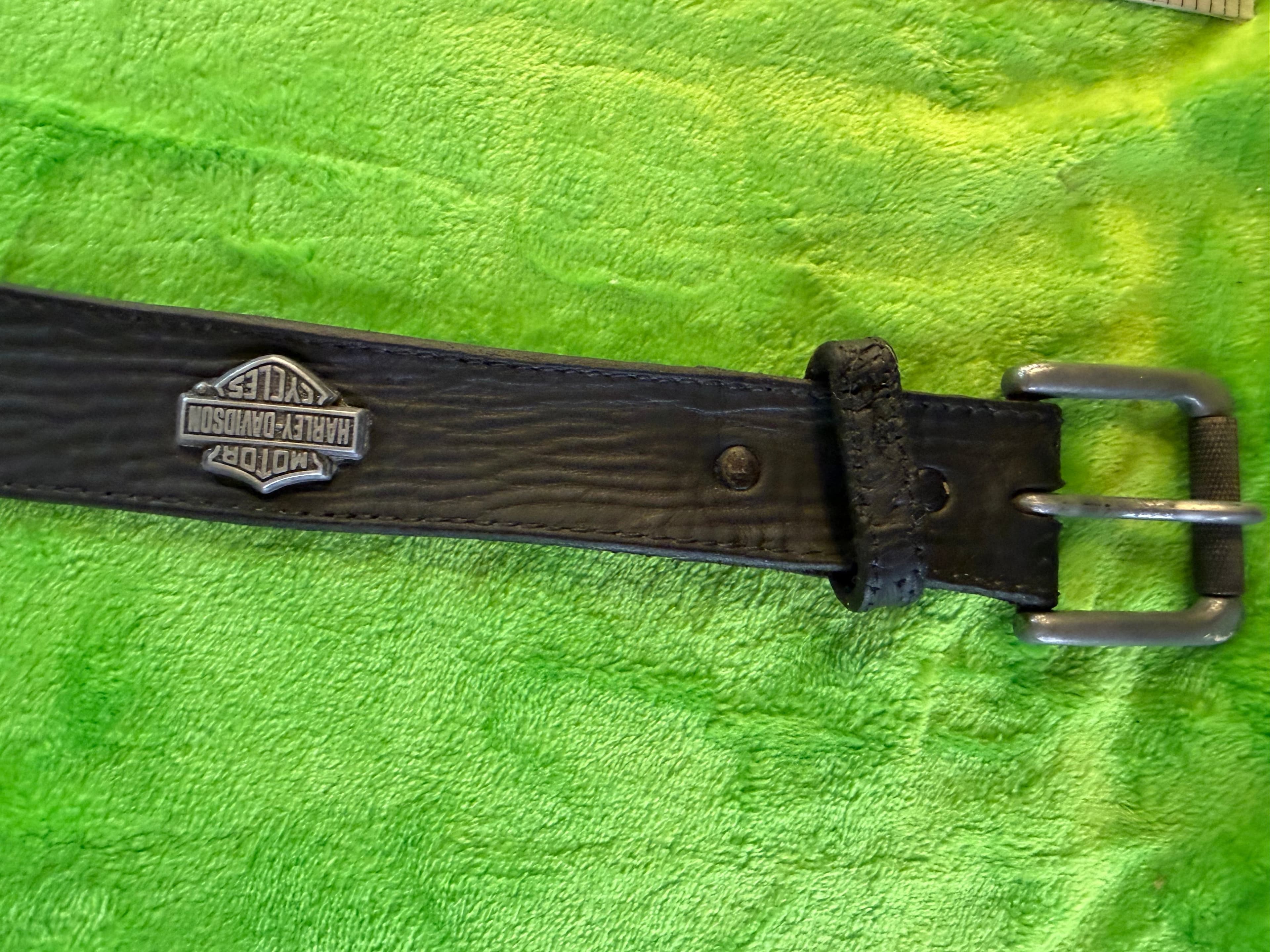 Vintage Harley-Davidson Black Leather Belt Bar & Shield Conchos Studded Biker - Thumbnail 2