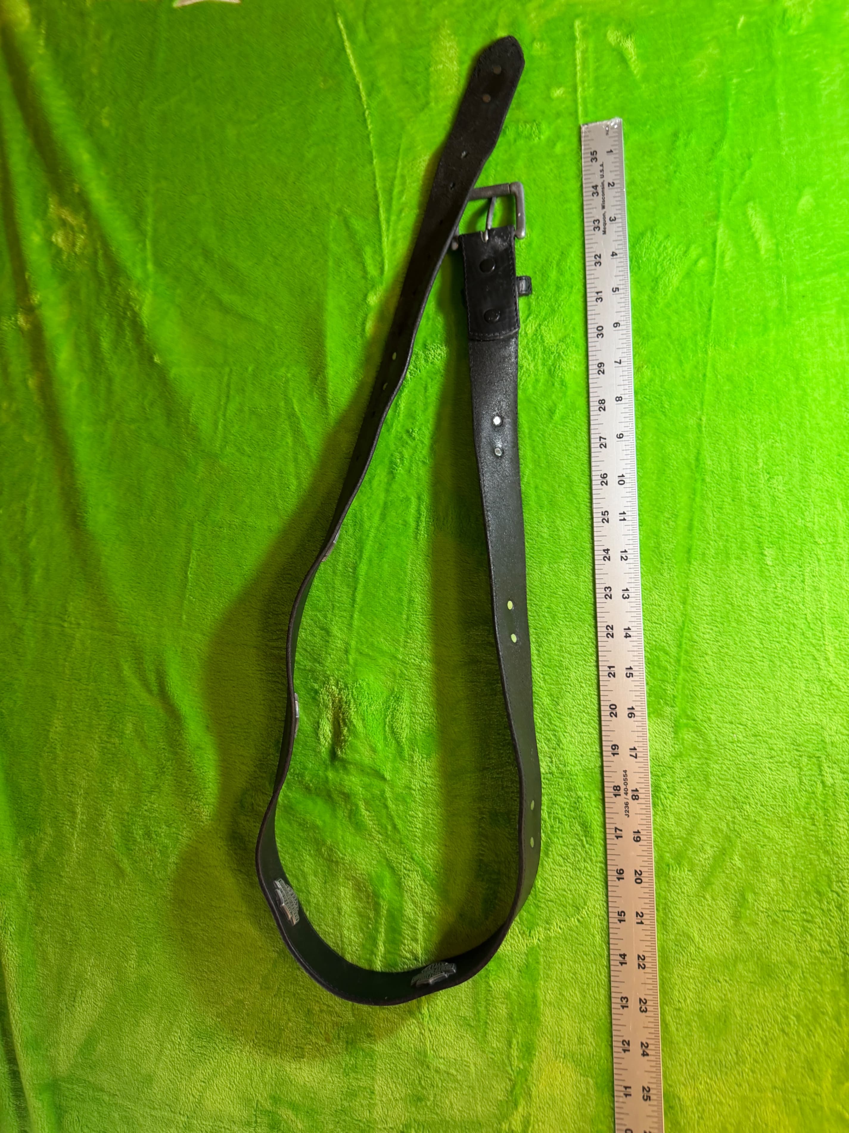 Vintage Harley-Davidson Black Leather Belt Bar & Shield Conchos Studded Biker - Thumbnail 6