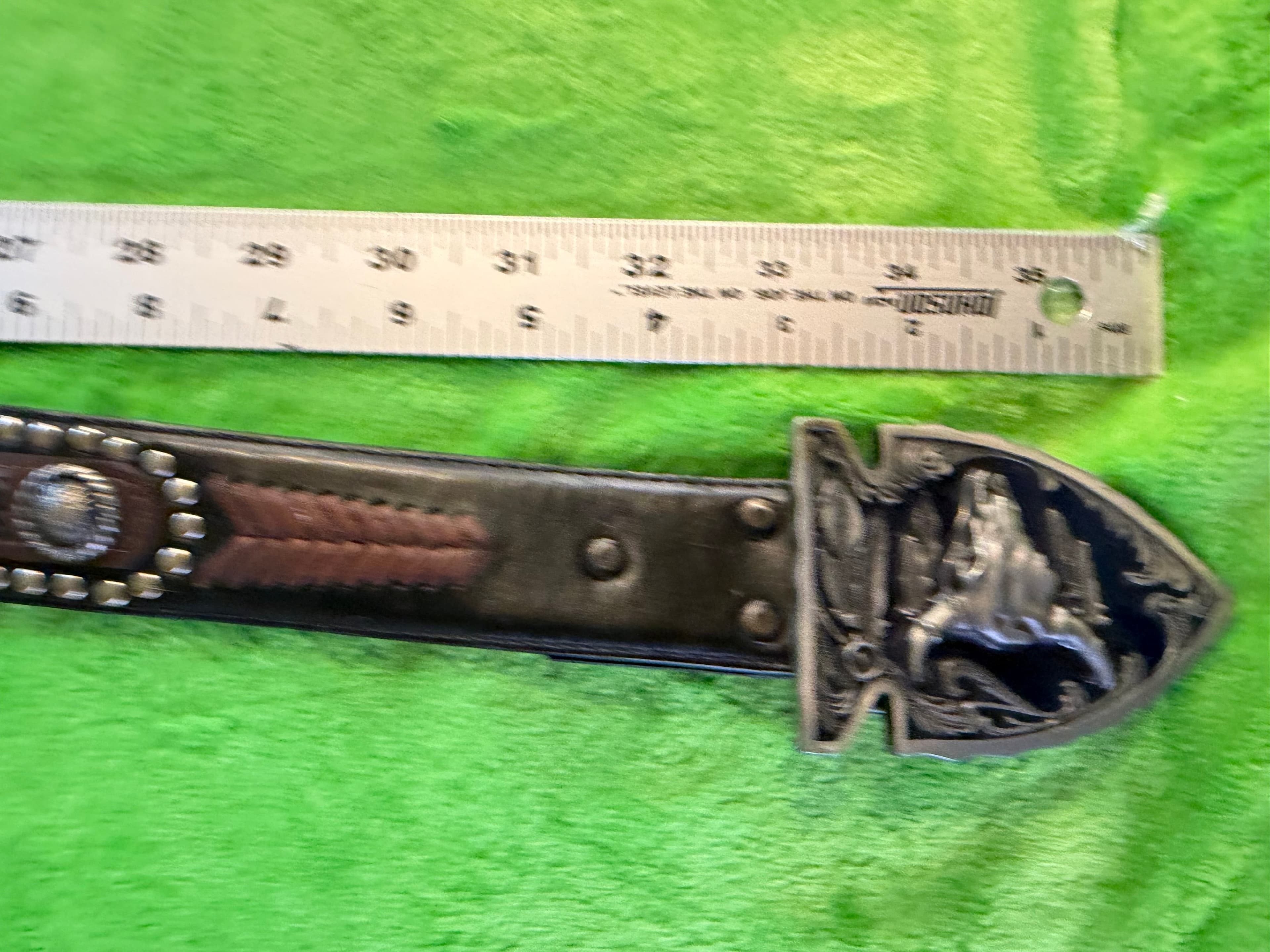 Western Leather Belt Horse Head Buckle Silver Conchos Studded Brown Black 34” - Thumbnail 2