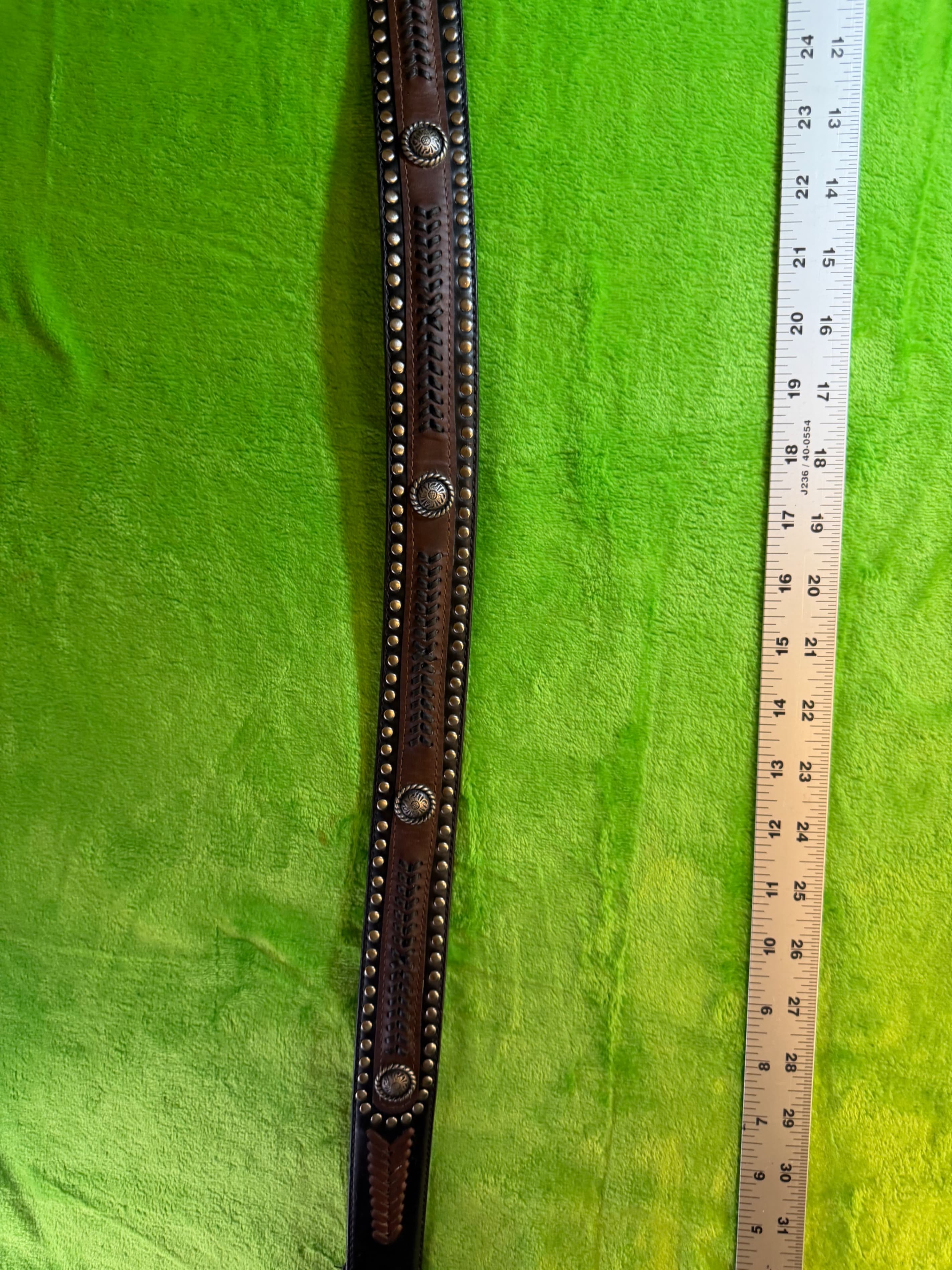 Western Leather Belt Horse Head Buckle Silver Conchos Studded Brown Black 34” - Thumbnail 4
