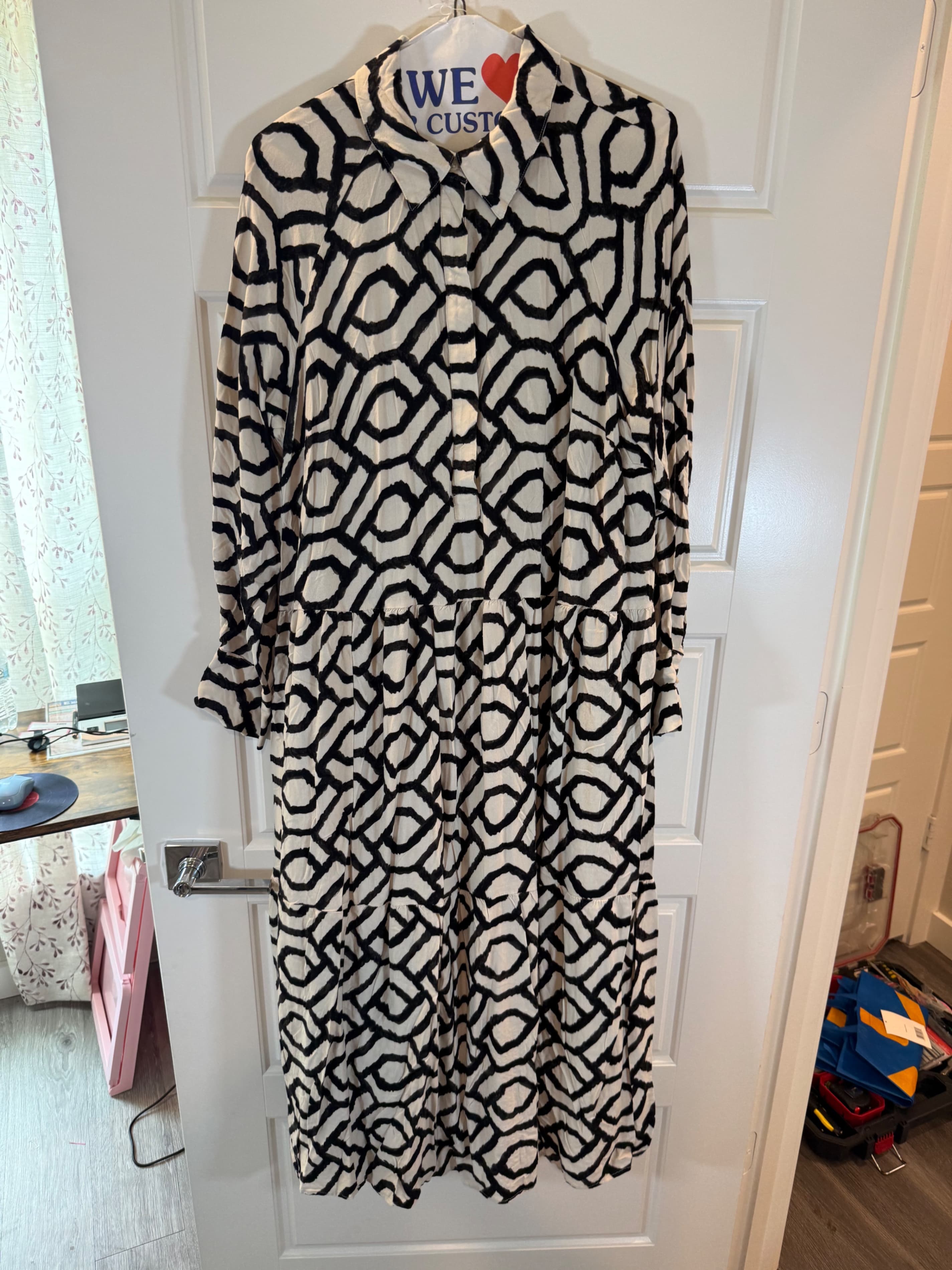 Geometric Pattern Long Sleeve Dress - Thumbnail 2