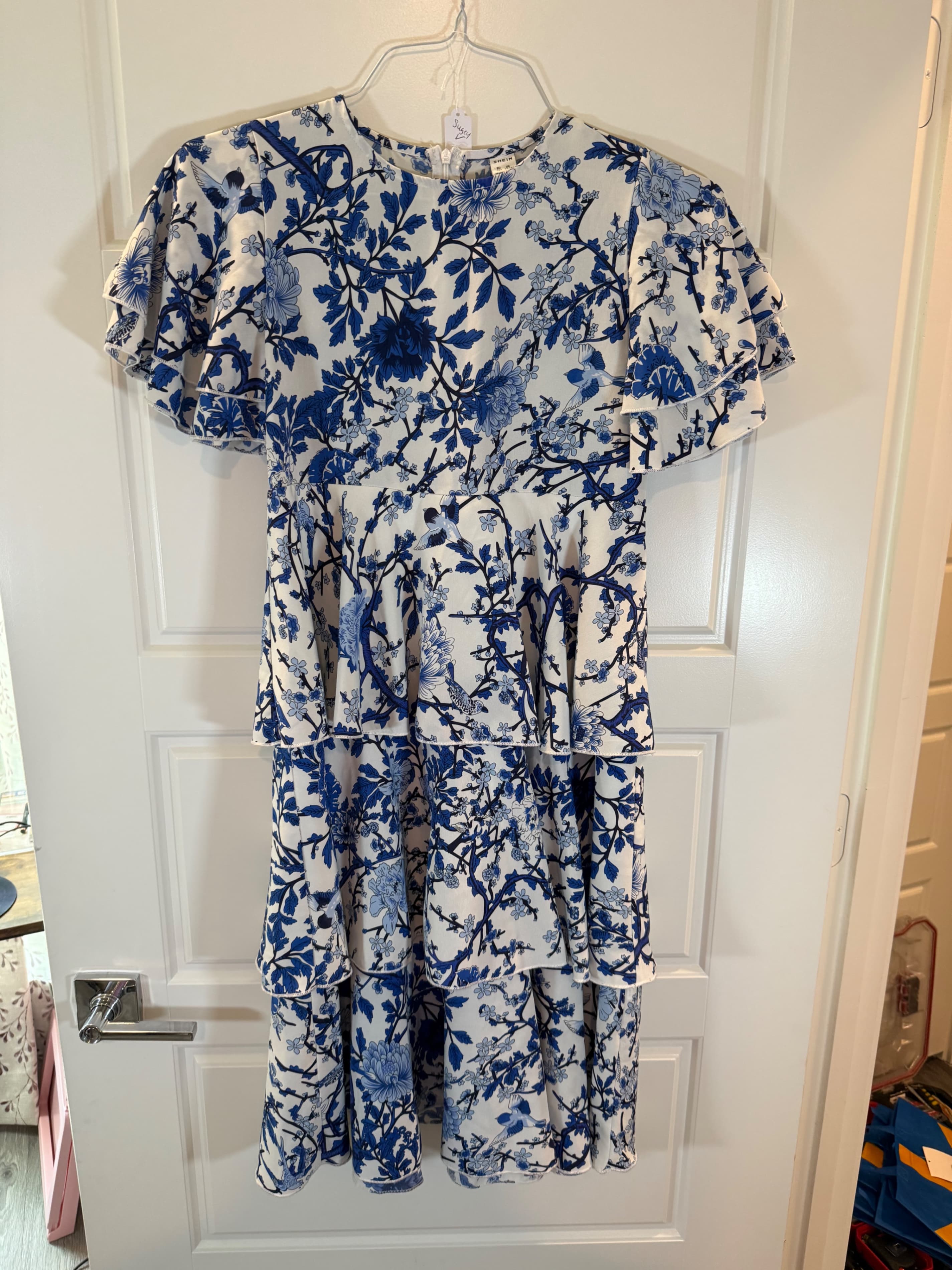 SHEIN Blue Floral Ruffle Dress Size S - Thumbnail 3