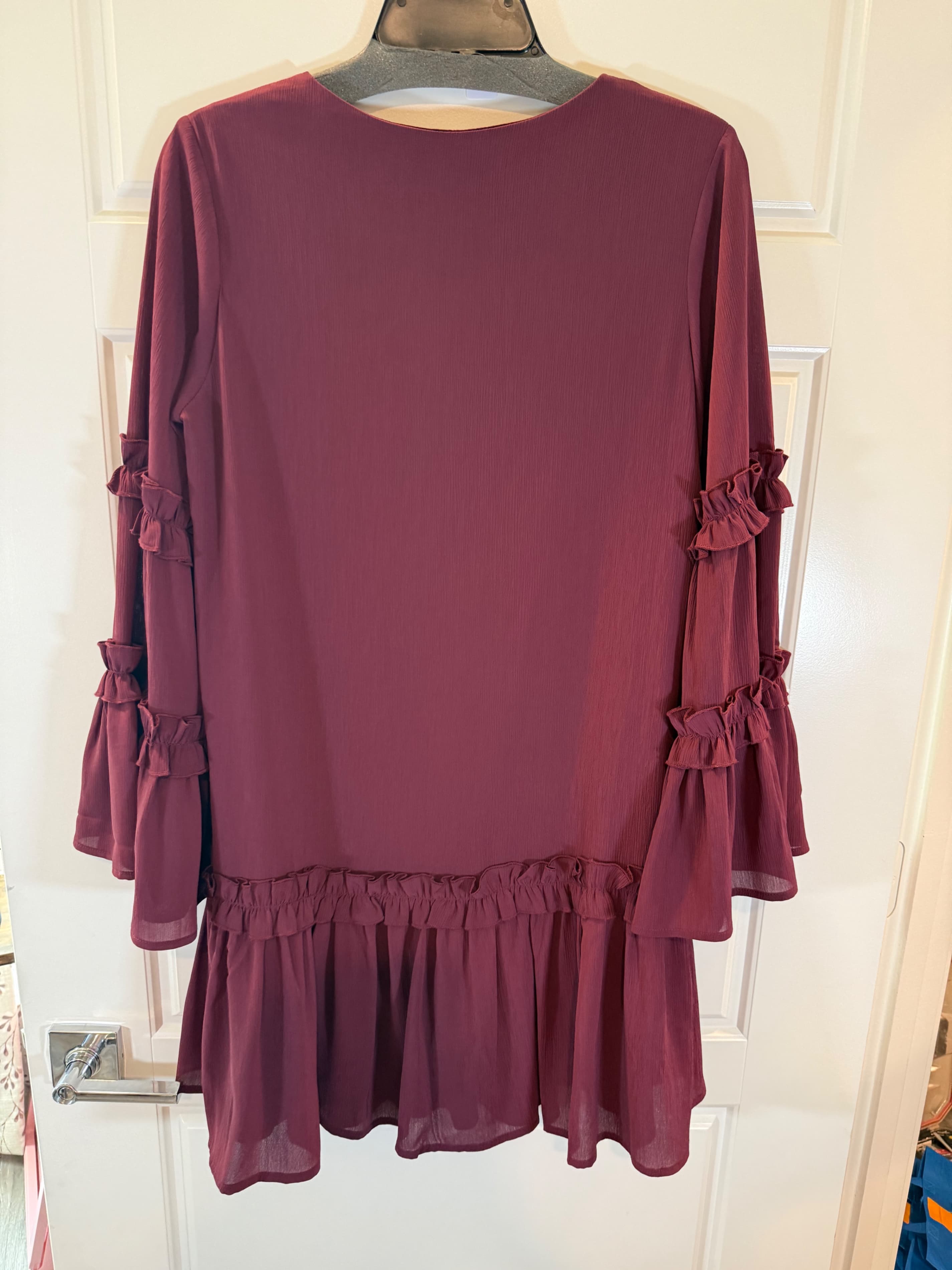 Flying Tomato Burgundy Ruffle Sleeve Dress Size S - Thumbnail 3