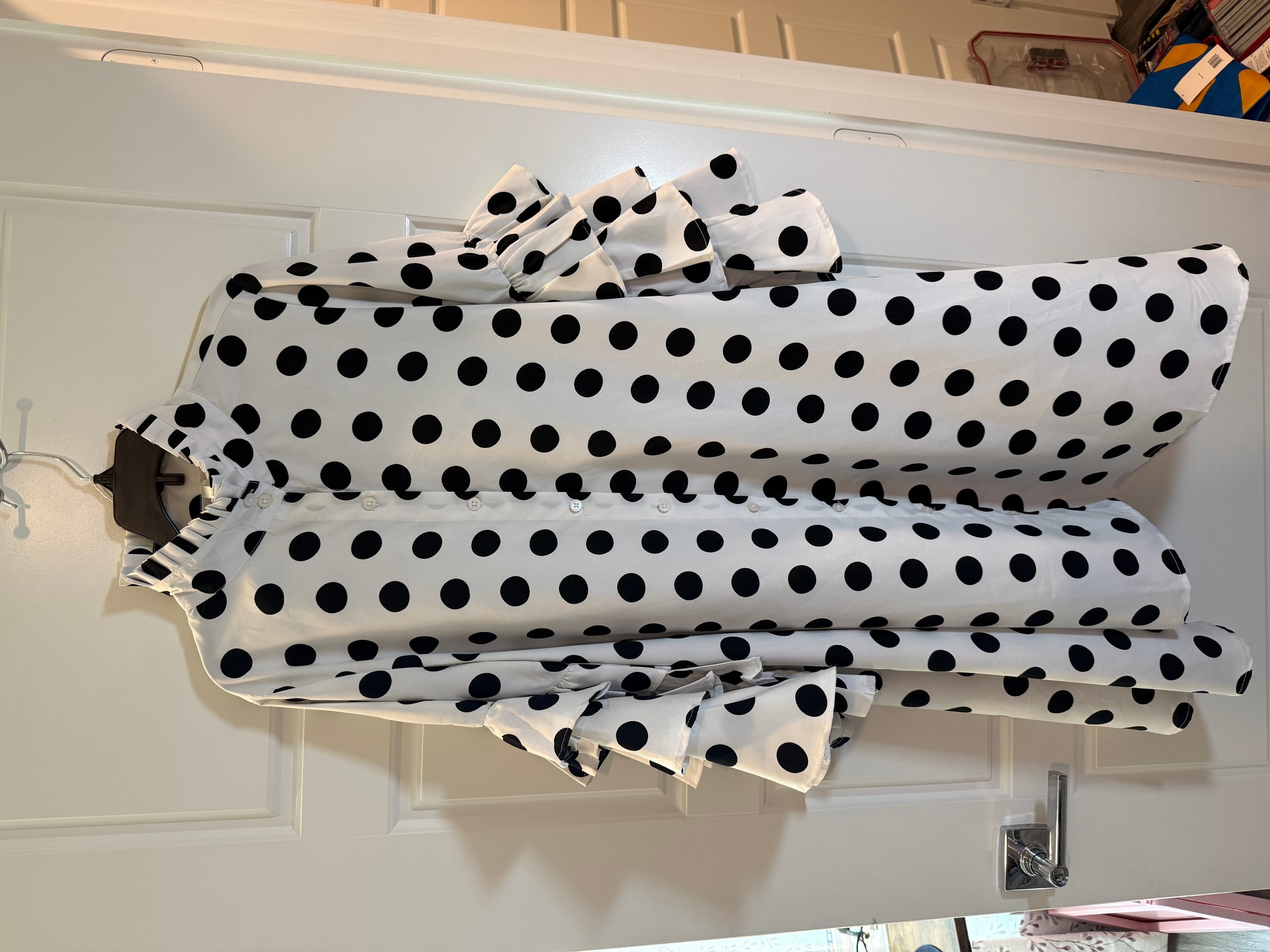 True Destiny Polka Dot Dress with Ruffle Sleeves Size M - Thumbnail 3