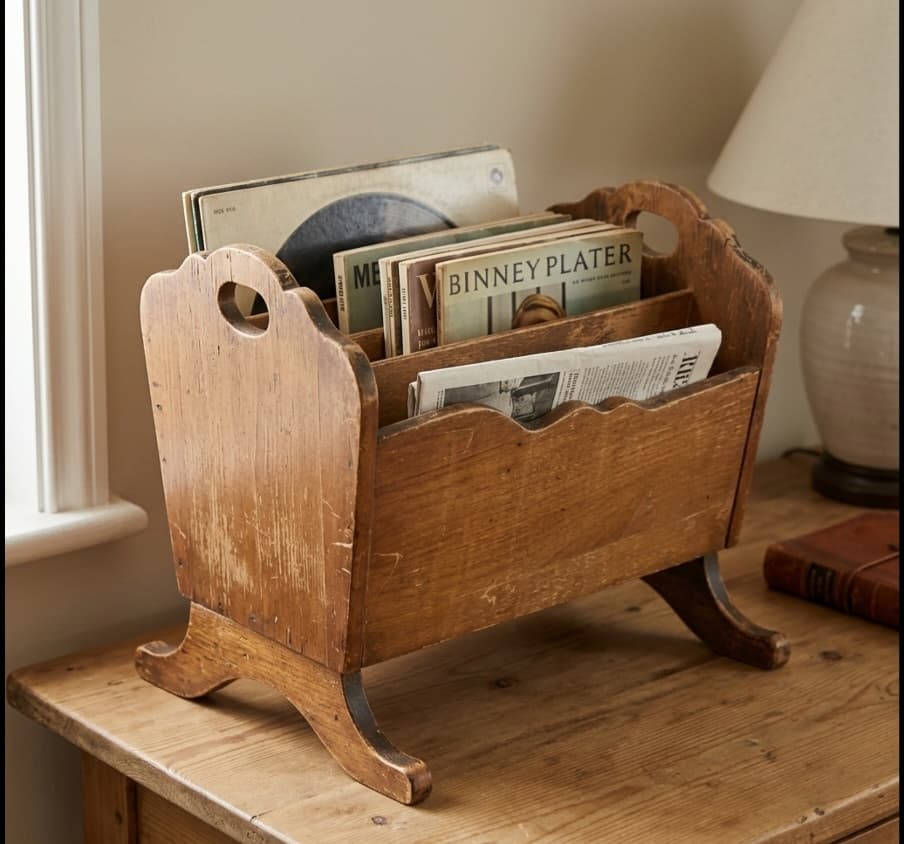 Vintage Wooden Magazine Rack with Handle - Thumbnail 3