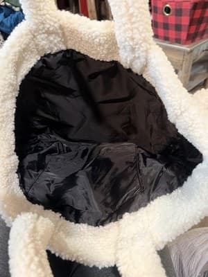 Victoria's Secret Ivory Faux Fur Tote Bag with Double Handles & Black Lining - Thumbnail 3