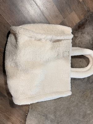 Victoria's Secret Ivory Faux Fur Tote Bag with Double Handles & Black Lining - Thumbnail 2