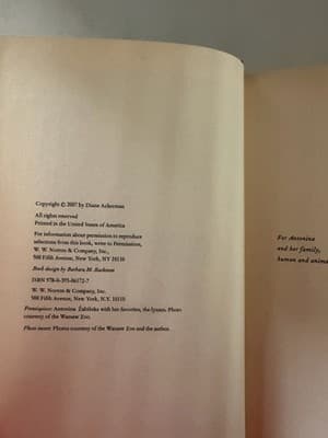 Diane Ackerman The Zookeeper's Wife: A War Story Hardcover 2007 Norton Illus - Thumbnail 2