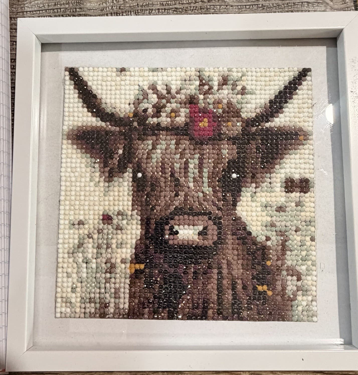 Small Handmade Handcrafted Framed Cow Wall Hanging Diamond Art Picture