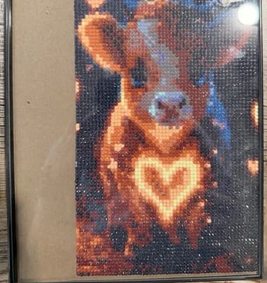 Handmade Handcrafted Framed Cow Wall Hanging with Heart Design Art Decor