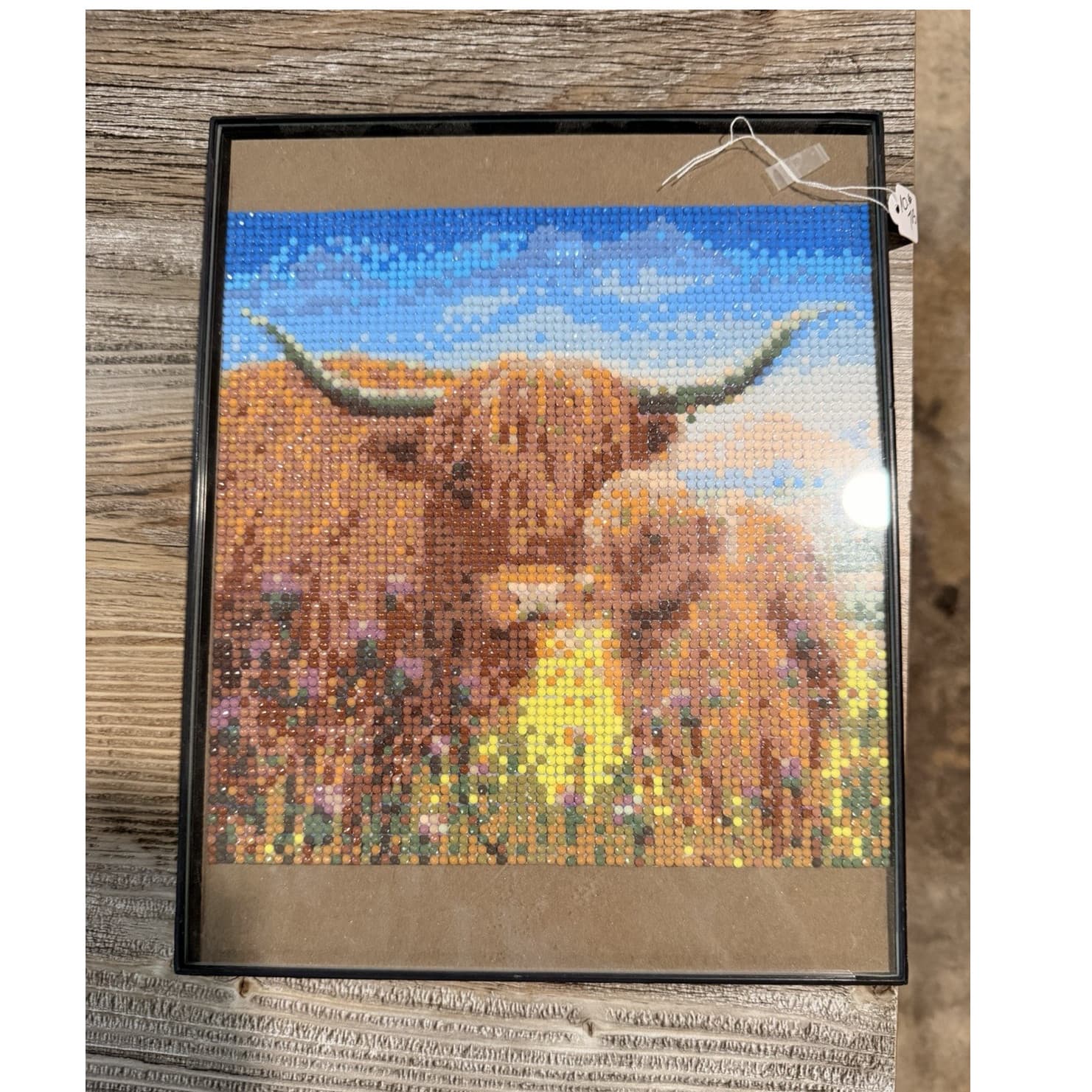 Handmade Handcrafted Framed Wall Hanging Pixelated Highland Cow Art Home Decor