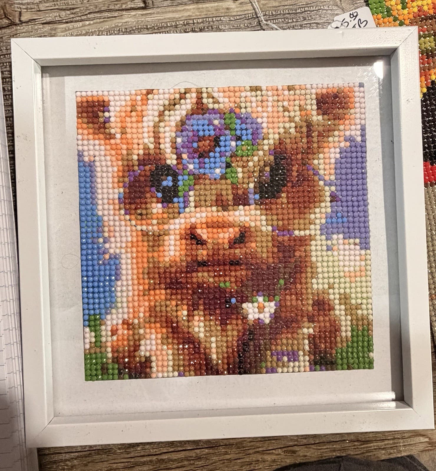 Handmade Handcrafted Framed Cow Wall Hanging with Flowers Art Decor - Small