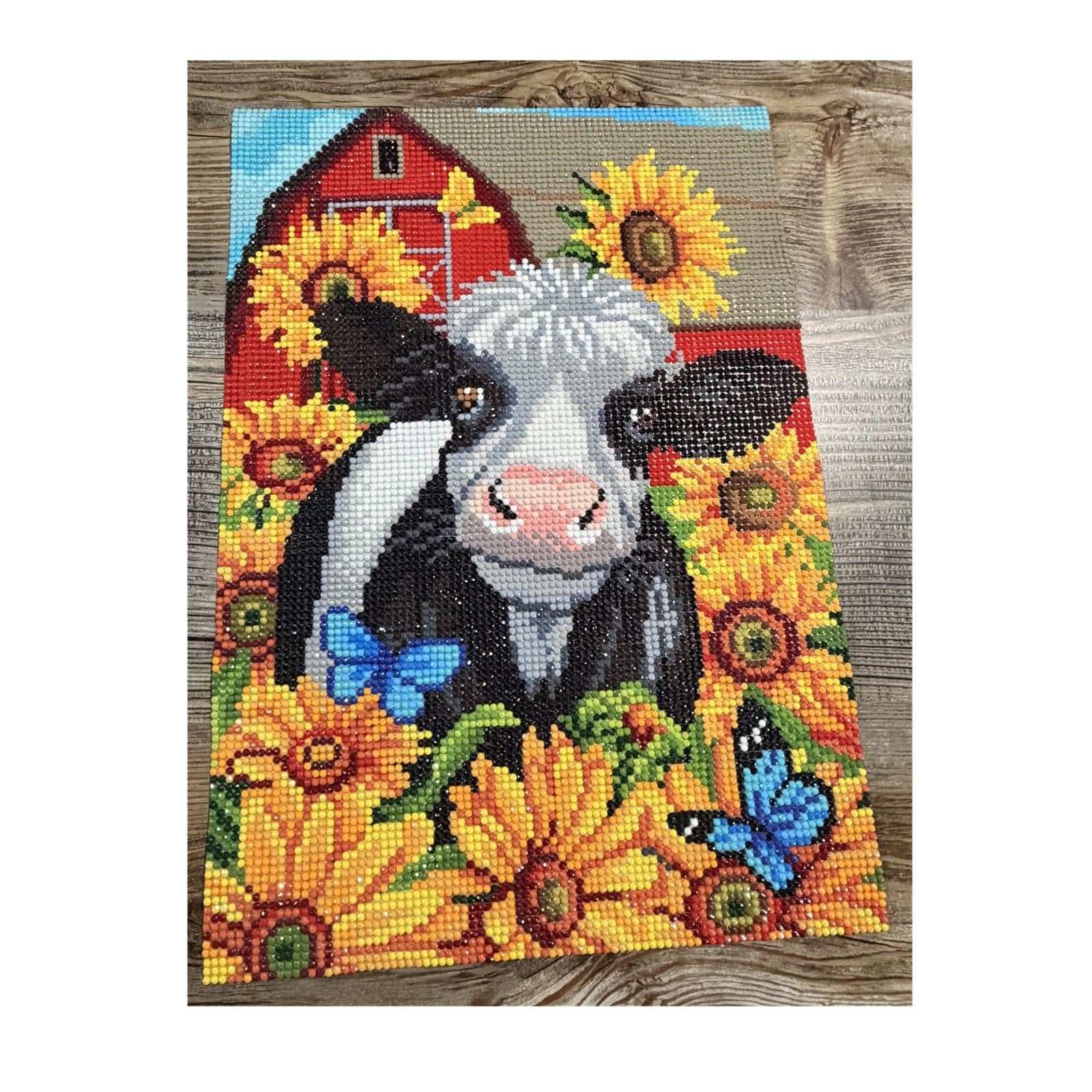 Handmade Handcrafted Cow Sunflowers Butterflies Wall Hanging Art Decor