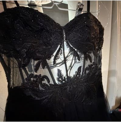 Blondie Nites by Stacy Sklar Black Mesh Embroidered Prom Dress Size 5 - Thumbnail 4