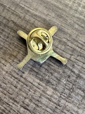 Vintage Metal Pinback Lapel Pin Crossed Baseball Bats Glove and Ball - Thumbnail 2
