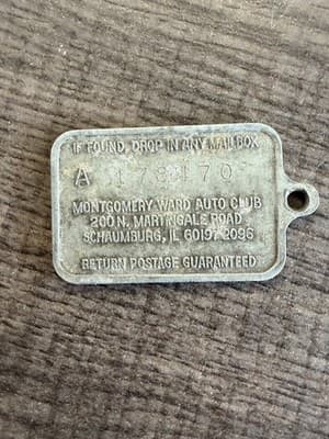 Montgomery Ward Auto Club Keychain Tag A178170 Schaumburg IL 1970 - Thumbnail 2