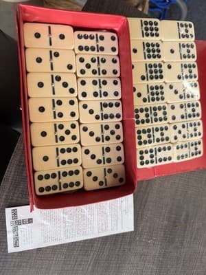 Vintage Dominoes Tile Game Set with Red Case and Instructions, Strategy Theme - Thumbnail 3