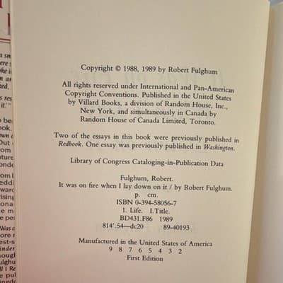 Robert Fulghum It Was on Fire When I Lay Down on It Hardcover 1st Ed 1989 w/ Du… - Thumbnail 3