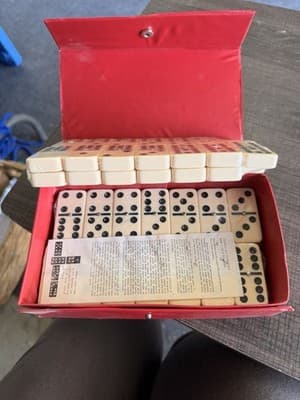 Vintage Dominoes Tile Game Set with Red Case and Instructions, Strategy Theme - Thumbnail 2