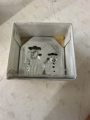 Glass Snowman Christmas Figurine Set of 2, Seasonal Holiday Indoor Decor