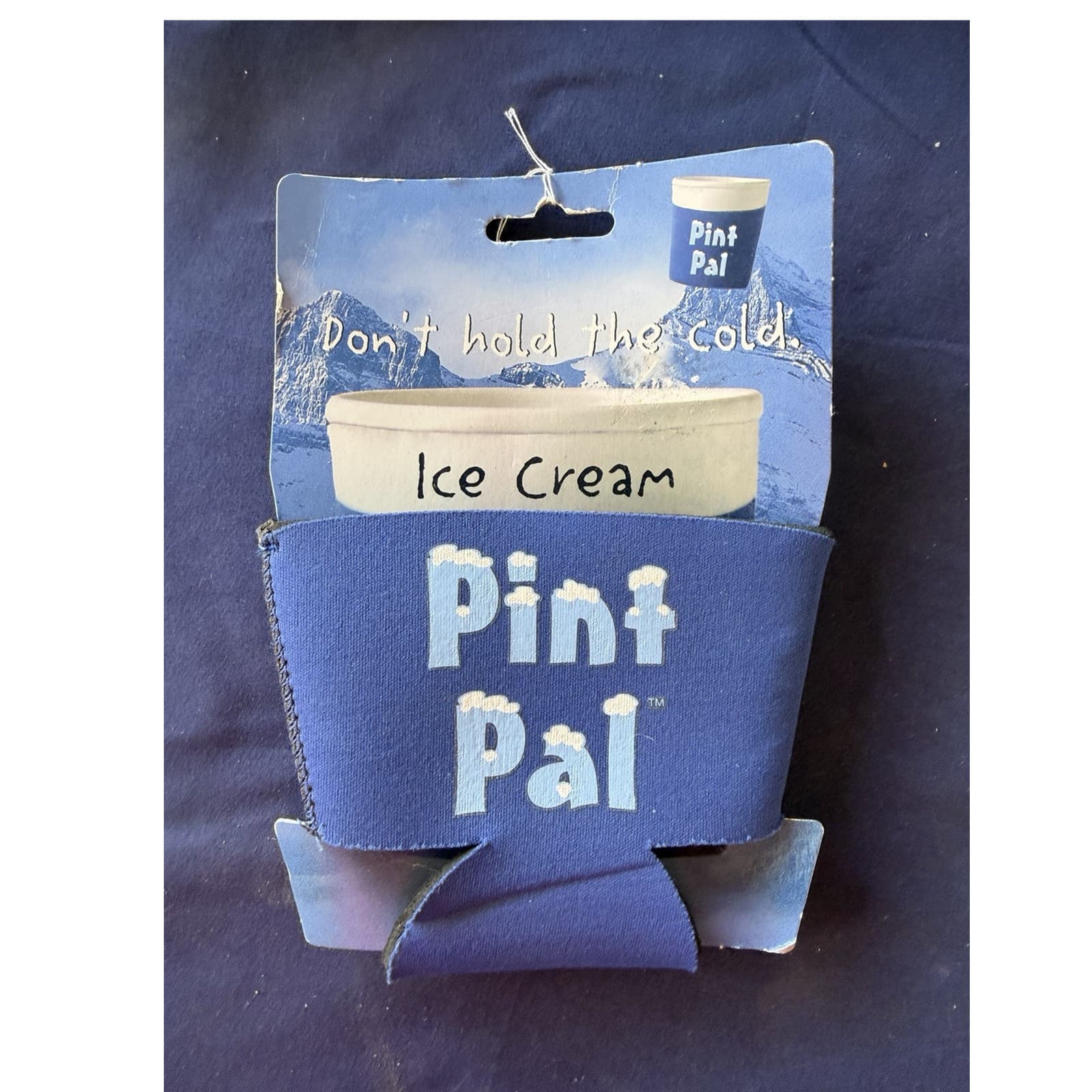 Pint Pal Ice Cream Insulated Foam Can Cooler Sleeve, Blue, Text Pattern
