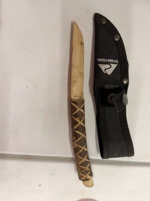 Handmade Wooden Hunting Knife Clip Point Blade Sheath Included Brown Beige