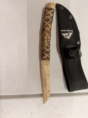 Handmade Wooden Hunting Knife Clip Point Blade Sheath Included Brown Beige - Thumbnail 2