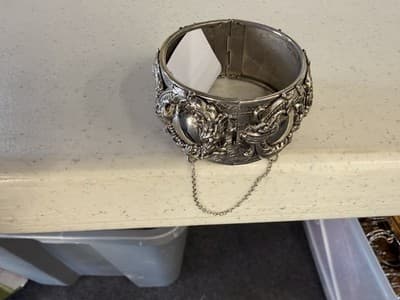 Vintage Ornate Silver Tone Cuff Bracelet - Thumbnail 3