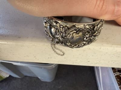 Vintage Ornate Silver Tone Cuff Bracelet - Thumbnail 2