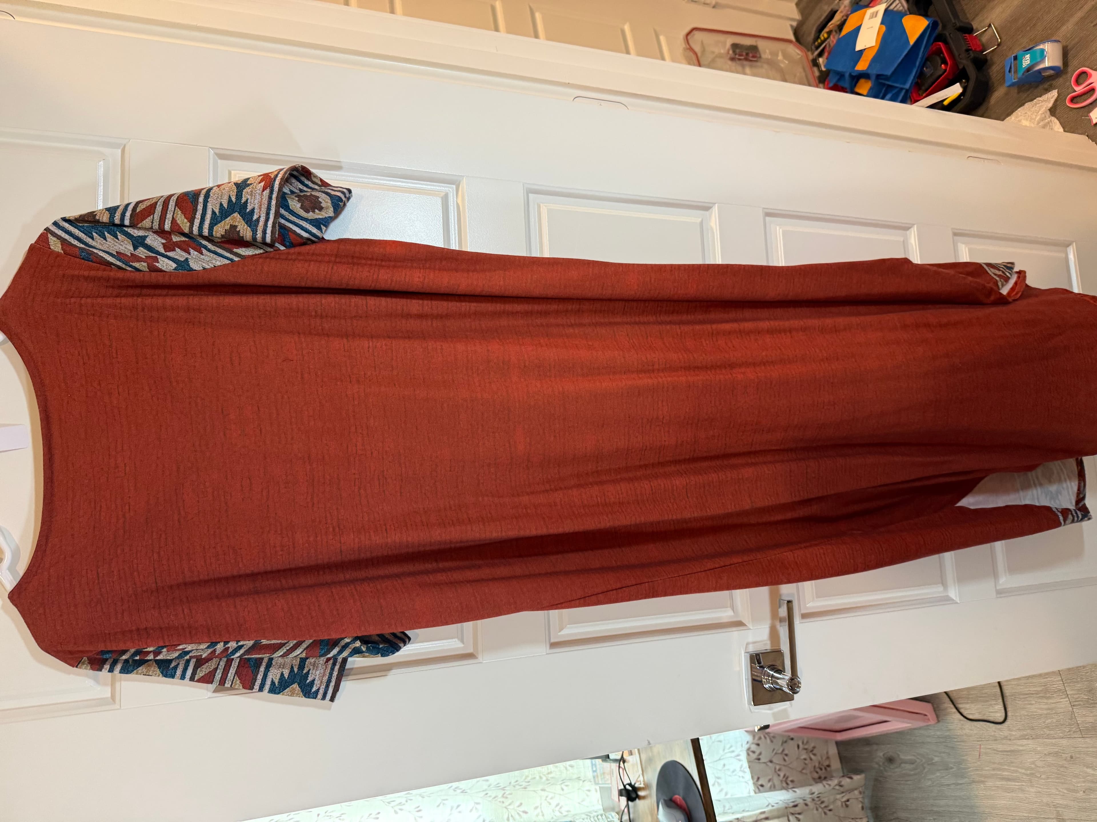 SHEIN XXL Red Dress with Patterned Sleeves - Thumbnail 2