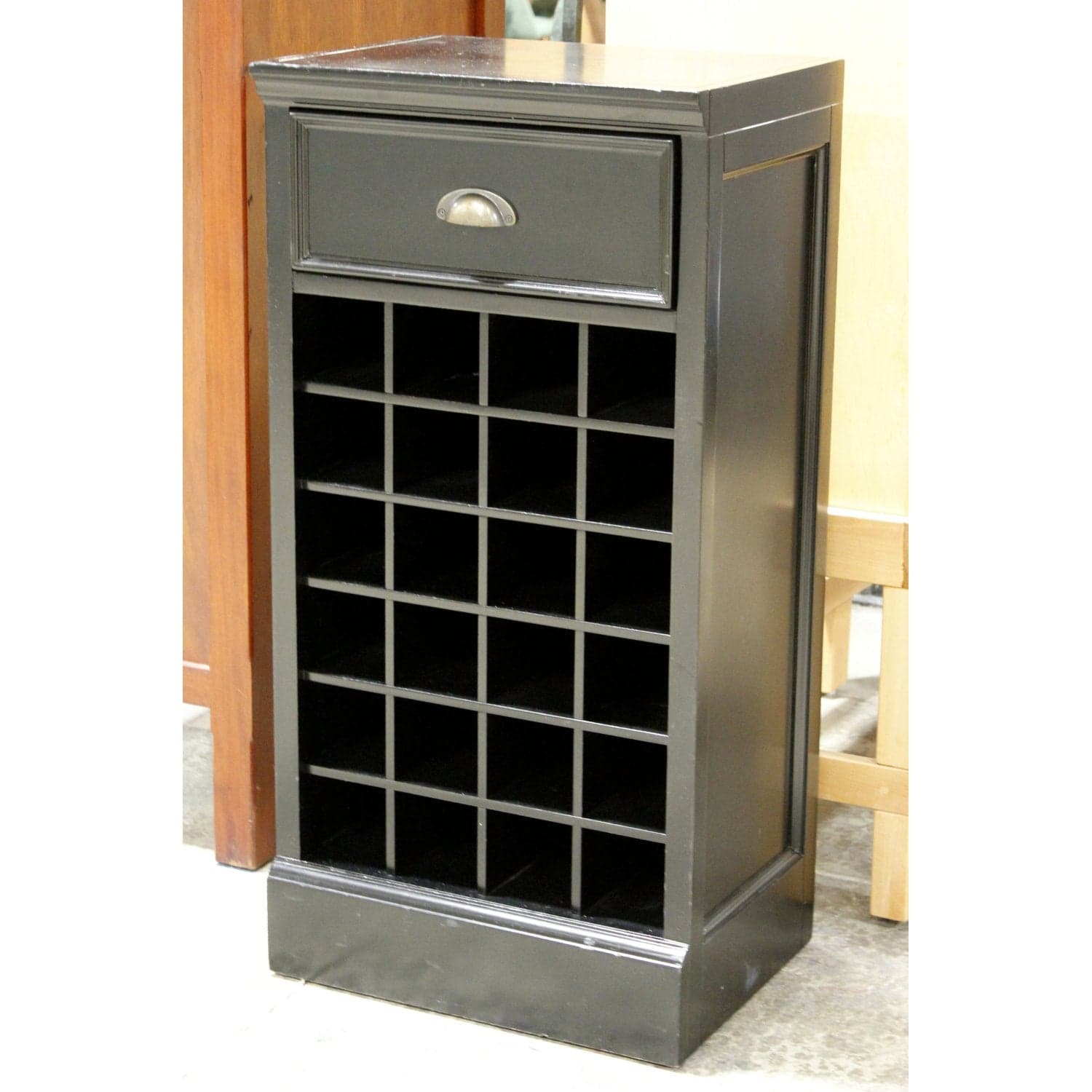 Black Wine Rack w/Drawer - Black - Thumbnail 4