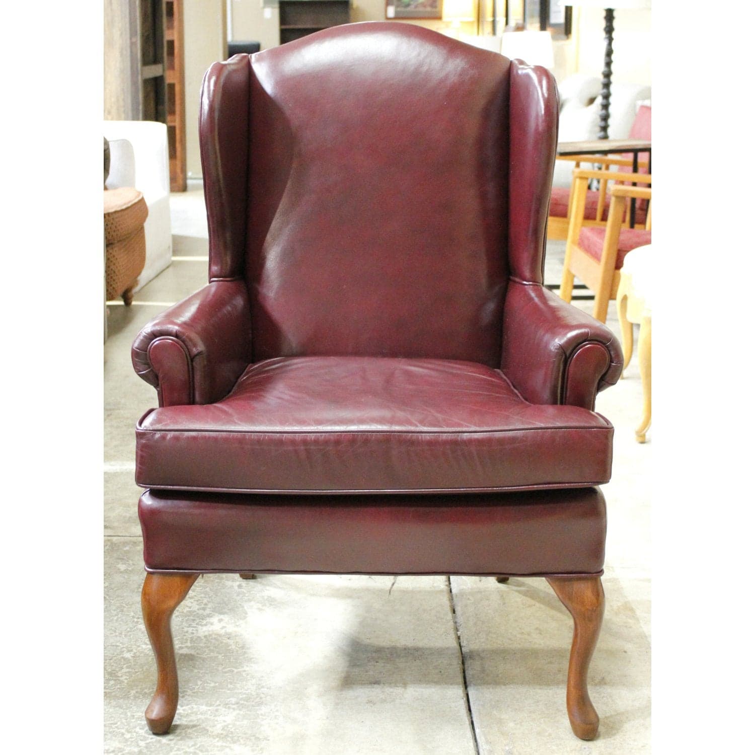 Fairfield Burgundy Leather Wingback Chair - Burgundy - Thumbnail 2